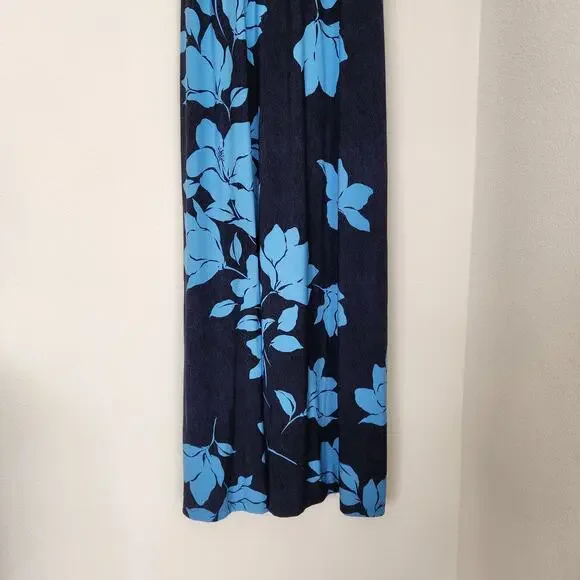Tommy Bahama Navy Blue Tropical Floral Sleeveless Maxi Dress Keyhole L - Picture 8 of 9